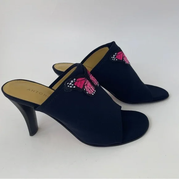 ANTONIO MELANI Black and Pink Mules with Butterfly Detail - Picture 3 of 12